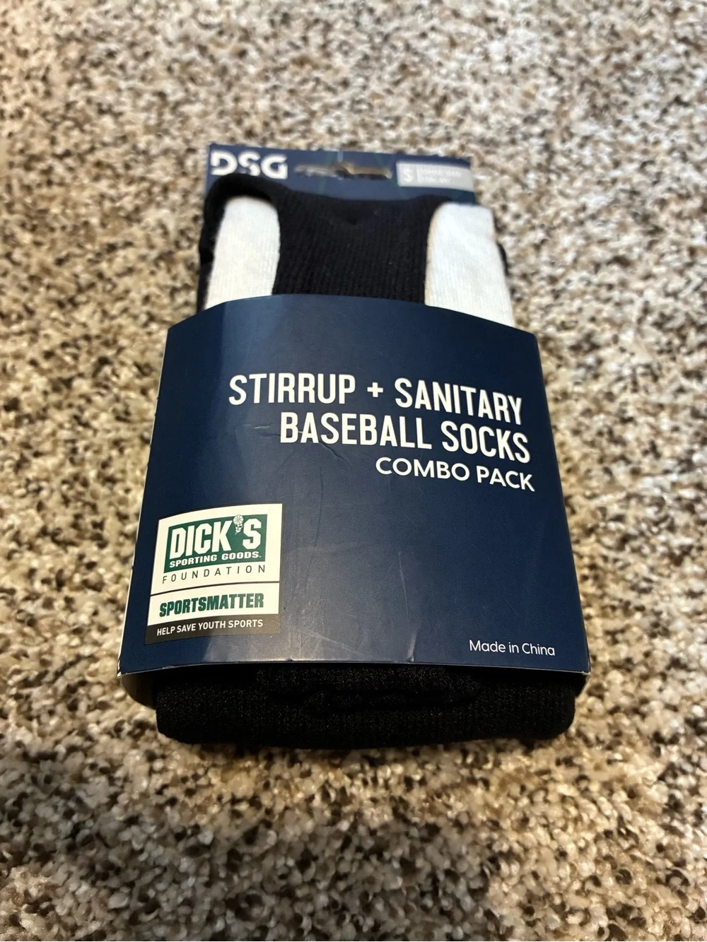 DSG Stirrup & Sanitary Baseball Socks Combo Pack - White Socks and Black Stirrup